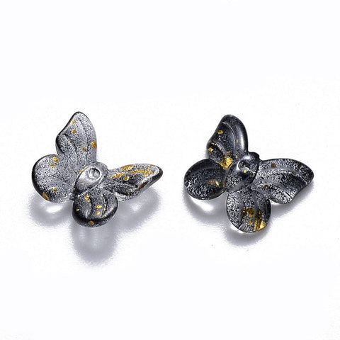 BLACK (2 TONE) Two Tone Transparent Spray Painted Glass Butterfly, 9.5x11x3mm Two Tone Transparent Spray Painted Glass Butterfly, 9.5x11x3mm