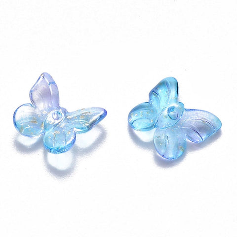 DODGER BLUE (2 TONE) Two Tone Transparent Spray Painted Glass Butterfly, 9.5x11x3mm Two Tone Transparent Spray Painted Glass Butterfly, 9.5x11x3mm