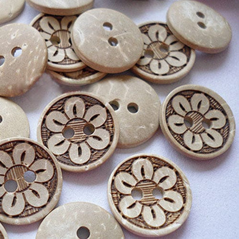 Vintage 2-Hole Coconut Buttons, 15mm Vintage 2-Hole Coconut Buttons, 15mm