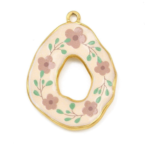 WHEAT Oval Flower Pendant  – 18K Gold PVD Stainless Steel Charm 34.5mm Oval Flower Pendant  – 18K Gold PVD Stainless Steel Charm 34.5mm | Cyprus