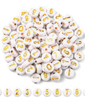 White Acrylic Number Beads with Golden Metal Enlaced Design – Flat Round, 7mm White Acrylic Number Beads with Golden Metal Enlaced Design – Flat Round, 7mm