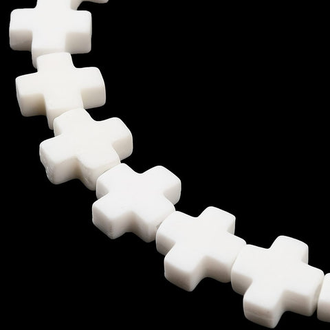 White Synthetic Coral Cross Beads, Dyed, 8x9mm White Synthetic Coral Cross Beads, Dyed, 8x9mm
