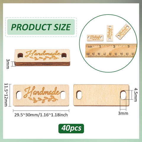 Wood Knitting, Crochet, Sewing Tags, Rectangle with Word Handmade, PapayaWhip Wood Knitting, Crochet, Sewing Tags, Rectangle with Word Handmade, PapayaWhip