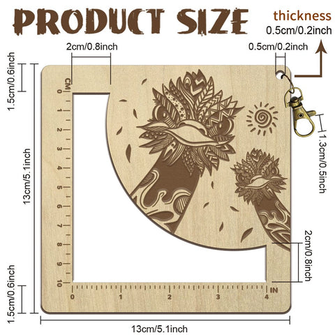 Wooden Square Frame Crochet Ruler, Knitting Needle Gauge Wooden Square Frame Crochet Ruler – Knitting Needle Gauge, Ostrich Design, 130mm