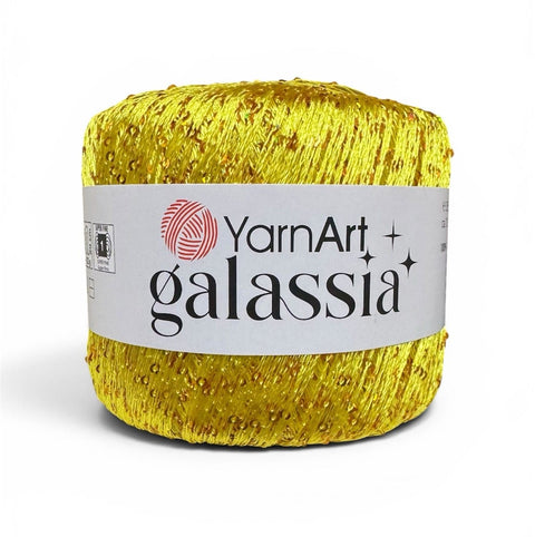 BRIGHT YELLOW SEQUIN YarnArt Galassia Yarn | Sparkly Fancy Knitting & Crochet Yarn, Super Fine / Lace Yarn Weight (Weight 0) YarnArt Galassia Yarn | Sparkly Fancy Knitting & Crochet Yarn, Super Fine / Lace Yarn Weight (Weight 0)