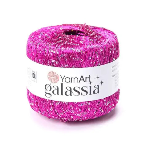 BRIGHT PINK SEQUIN YarnArt Galassia Yarn | Sparkly Fancy Knitting & Crochet Yarn, Super Fine / Lace Yarn Weight (Weight 0) YarnArt Galassia Yarn | Sparkly Fancy Knitting & Crochet Yarn, Super Fine / Lace Yarn Weight (Weight 0)