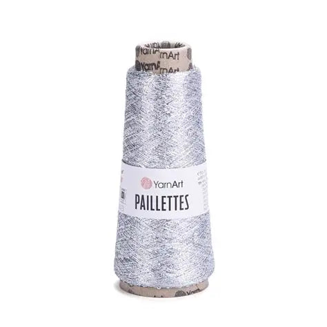 SILVER SEQIN YarnArt Paillettes Yarn 50g | Sequined Fancy Knitting Yarn, Super Fine/Lace Yarn Weight (Weight 0) YarnArt Paillettes Yarn 50g | Sequined Fancy Knitting Yarn, Super Fine/Lace Yarn Weight (Weight 0)