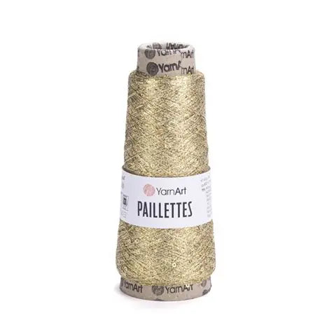 GOLD SEQUIN YarnArt Paillettes Yarn 50g | Sequined Fancy Knitting Yarn, Super Fine/Lace Yarn Weight (Weight 0) YarnArt Paillettes Yarn 50g | Sequined Fancy Knitting Yarn, Super Fine/Lace Yarn Weight (Weight 0)