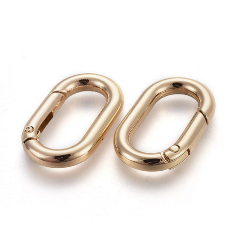 Zinc Alloy Key Clasps, Spring Gate Rings, Oval Rings, Light Gold, 34.5x21x5mm Zinc Alloy Key Clasps, Spring Gate Rings, Oval Rings, Light Gold, 34.5x21x5mm