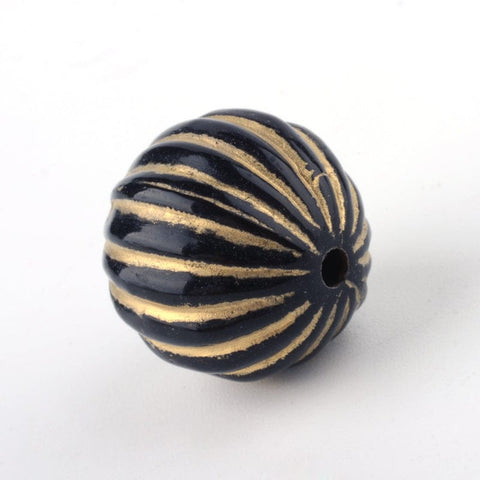 16MM Acrylic Beads, Golden Metal Enlaced, Black 16MM Acrylic Beads, Golden Metal Enlaced, Black