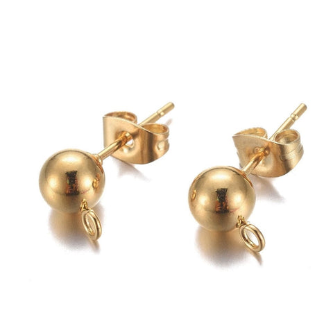 20pcs. 304 Stainless Steel Stud Earrings with Hoop, Golden, 9mm 20pcs. 304 Stainless Steel Stud Earrings with Hoop, Golden, 9mm