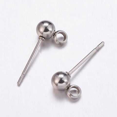 304 Stainless Steel Ball Stud Earrings Components,7MM long 304 Stainless Steel Ball Stud Earrings Components, Stainless Steel Color Size: about 7mm long, 4mm wide, hole: 2mm, pin: 0.8mm.