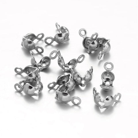 304 Stainless Steel Bead Tips Knot Covers, Stainless Steel Color, 8mm 304 Stainless Steel Bead Tips Knot Covers, Stainless Steel Color Size: about 8.5mm wide, 6.5mm long, 4mm thick, hole: 1mm.
