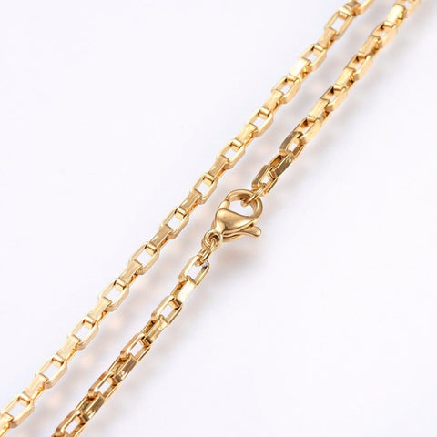 304 Stainless Steel Box Chain Necklaces, Golden (50cm) 304 Stainless Steel Box Chain Necklaces, with Lobster Claw Clasps, Golden Size: about 19.7"(50cm) long, 1.5mm wide, 0.8mm thick.