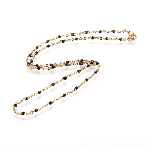 304 Stainless Steel , Cable Chain Necklace with Enamel, Black Size:  necklace: about 19.52''~19.76"(49.6~50.2cm) 304 Stainless Steel , Cable Chain Necklace with Enamel, Black Size:  necklace: about 19.52''~19.76"(49.6~50.2cm)