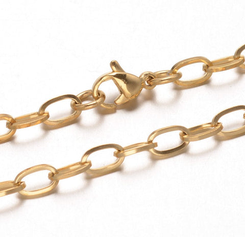 304 Stainless Steel Cable Chain Necklaces, Golden (75cm) long 304 Stainless Steel Cable Chain Necklaces, with Lobster Claw Clasps, Golden Size: about 29.52"(75cm) long, 1mm wide, link: 7x4x1mm, ring: 5.5x1mm.