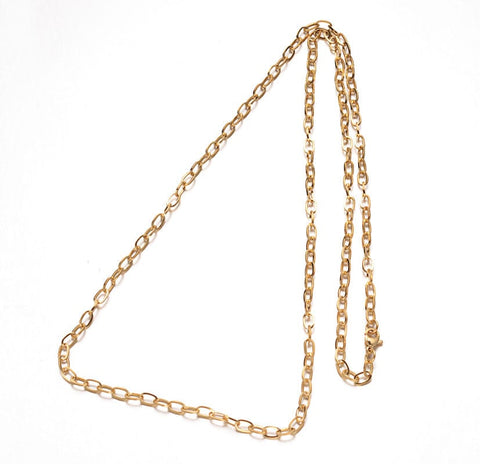 304 Stainless Steel Cable Chain Necklaces, Golden (75cm) long 304 Stainless Steel Cable Chain Necklaces, with Lobster Claw Clasps, Golden Size: about 29.52"(75cm) long, 1mm wide, link: 7x4x1mm, ring: 5.5x1mm.