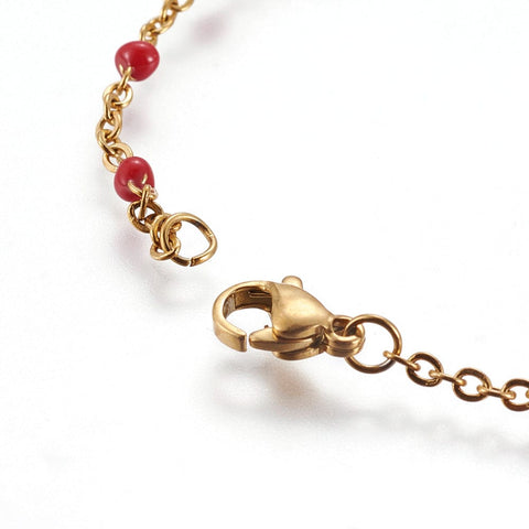 304 Stainless Steel, Cable Chain Necklaces, with Enamel, Red  (50CM) 304 Stainless Steel, Cable Chain Necklaces, with Enamel, Red  (50CM)
