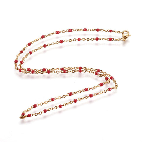 304 Stainless Steel, Cable Chain Necklaces, with Enamel, Red  (50CM) 304 Stainless Steel, Cable Chain Necklaces, with Enamel, Red  (50CM)