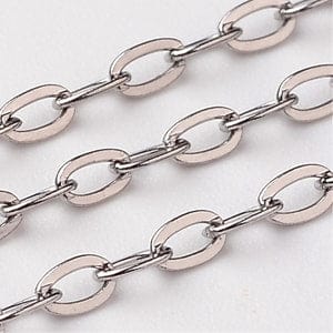 304 Stainless Steel Cable Chains 3mm 304 Stainless Steel Cable Chains, Decorative Chain, Stainless Steel Color Size: about 3mm long, 1.6mm wide, 0.4mm thick