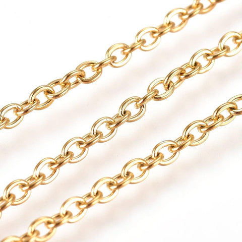 304 Stainless Steel Cable Chains, Soldered, Flat Oval, Golden 2mm 304 Stainless Steel Cable Chains, Soldered, Flat Oval, Golden 2mm