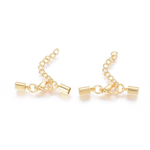 304 Stainless Steel Chain Extender, with Cord Ends, Golden  31mm Vacuum Plating 304 Stainless Steel Chain Extender, with Cord Ends and Alloy Lobster Claw Clasps, Golden Size: about 31mm long, clasp: 10x7x3mm, extend chain: 27x3mm, cord end: 8.5x4mm, 3mm inner diameter.