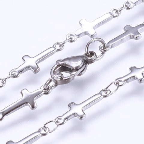 304 Stainless Steel Chain Necklace, Cross, (45.5cm) 304 Stainless Steel Chain Necklaces, with Lobster Claw Clasps, Cross, Stainless Steel Color Size: about 17.9"(45.5cm) long, link: 13.5x5x1.5mm.