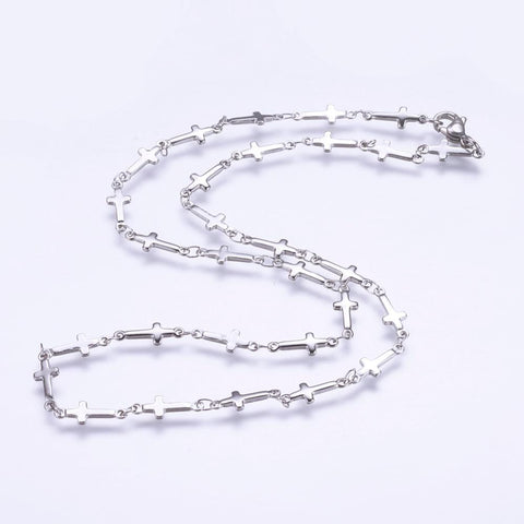 304 Stainless Steel Chain Necklace, Cross, (45.5cm) 304 Stainless Steel Chain Necklaces, with Lobster Claw Clasps, Cross, Stainless Steel Color Size: about 17.9"(45.5cm) long, link: 13.5x5x1.5mm.