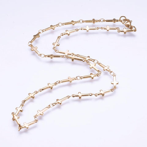 304 Stainless Steel Chain Necklaces, Cross, Golden (45.5cm) long 304 Stainless Steel Chain Necklaces, with Lobster Claw Clasps, Cross, Golden Size: about 17.9"(45.5cm) long, link: 13.5x5x1.5mm.