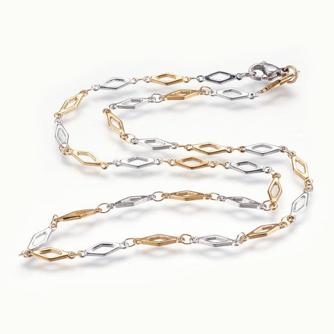 304 Stainless Steel Chain Necklaces,, Rhombus, Golden & Steel Color (45cm) 304 Stainless Steel Chain Necklaces, with Lobster Claw Clasps, Rhombus, Golden & Stainless Steel Color Size: about 17.7"(45cm) long, link: 13x4x1mm.