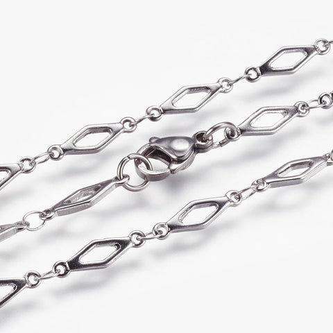 304 Stainless Steel Chain Necklaces, Rhombus, Steel Color (45cm) long 304 Stainless Steel Chain Necklaces, with Lobster Claw Clasps, Rhombus, Stainless Steel Color Size: about 17.7"(45cm) long, link: 13x4x1mm.