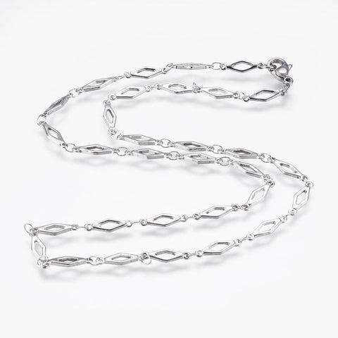 304 Stainless Steel Chain Necklaces, Rhombus, Steel Color (45cm) long 304 Stainless Steel Chain Necklaces, with Lobster Claw Clasps, Rhombus, Stainless Steel Color Size: about 17.7"(45cm) long, link: 13x4x1mm.