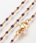 (SN6412B) GOLD/PURPLE 304 Stainless Steel Chain Necklaces, with Enamel Links, Golden, (45.5cm)long, 1.5~2mm wide 304 Stainless Steel Chain Necklaces, with Enamel Links, Golden, (45.5cm)long, 1.5~2mm wide