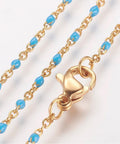(SN6412C) GOLD / TURQUOISE 304 Stainless Steel Chain Necklaces, with Enamel Links, Golden, (45.5cm)long, 1.5~2mm wide 304 Stainless Steel Chain Necklaces, with Enamel Links, Golden, (45.5cm)long, 1.5~2mm wide