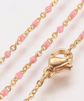 (SN6412E) GOLD/PINK 304 Stainless Steel Chain Necklaces, with Enamel Links, Golden, (45.5cm)long, 1.5~2mm wide 304 Stainless Steel Chain Necklaces, with Enamel Links, Golden, (45.5cm)long, 1.5~2mm wide