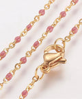 (SN6412A) GOLD/PALE RED 304 Stainless Steel Chain Necklaces, with Enamel Links, Golden, (45.5cm)long, 1.5~2mm wide 304 Stainless Steel Chain Necklaces, with Enamel Links, Golden, (45.5cm)long, 1.5~2mm wide