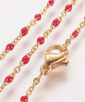 RED (SC6412D) 304 Stainless Steel Chain Necklaces, with Enamel Links, Golden, (45.5cm)long, 1.5~2mm wide 304 Stainless Steel Chain Necklaces, with Enamel Links, Golden, (45.5cm)long, 1.5~2mm wide