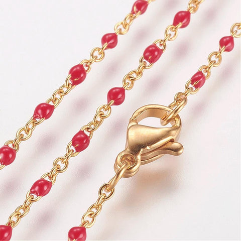 RED (SC6412D) 304 Stainless Steel Chain Necklaces, with Enamel Links, Golden, (45.5cm)long, 1.5~2mm wide 304 Stainless Steel Chain Necklaces, with Enamel Links, Golden, (45.5cm)long, 1.5~2mm wide