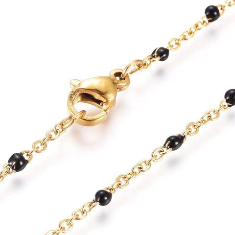 304 Stainless Steel Chain Necklaces, with Enamel Links, Golden, Black 45.5cm 304 Stainless Steel Chain Necklaces, with Enamel Links, Golden, Black 45.5cm