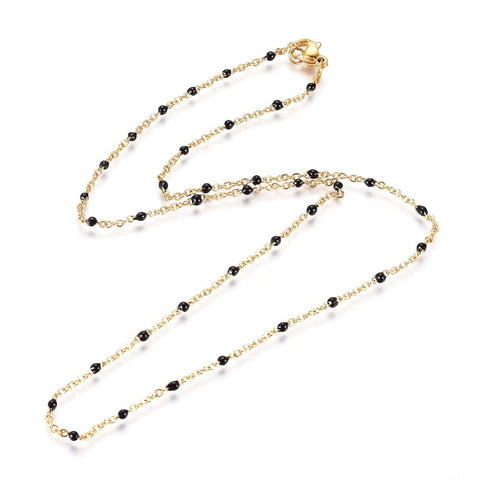 304 Stainless Steel Chain Necklaces, with Enamel Links, Golden, Black 45.5cm 304 Stainless Steel Chain Necklaces, with Enamel Links, Golden, Black 45.5cm