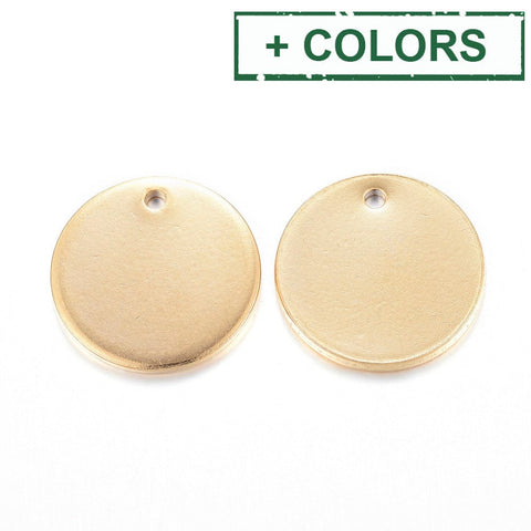 304 Stainless Steel Charms, Flat Round, 15mm 304 Stainless Steel Charms, Blank Stamping Tags, Smooth Surface, Flat Round, Golden Size: about 15mm in diameter, 1mm thick, hole: 1mm.