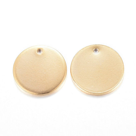 GOLDEN - 4 PIECES 304 Stainless Steel Charms, Flat Round, 15mm 304 Stainless Steel Charms, Blank Stamping Tags, Smooth Surface, Flat Round, Golden Size: about 15mm in diameter, 1mm thick, hole: 1mm.