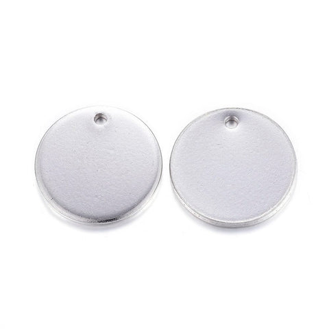 STEEL COLOR - 10 PIECES 304 Stainless Steel Charms, Flat Round, 15mm 304 Stainless Steel Charms, Blank Stamping Tags, Smooth Surface, Flat Round, Golden Size: about 15mm in diameter, 1mm thick, hole: 1mm.