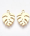 Ion Gold plated 304 Stainless Steel Charms, Monstera Leaf, Golden Size: about 13mm long 304 Stainless Steel Charms, Monstera Leaf, Golden Size: about 13mm long, 9mm wide, 1mm thick, hole: 1mm.