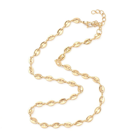 304 Stainless Steel Coffee Bean Chain Necklaces, Golden (41.4cm) 304 Stainless Steel Coffee Bean Chain Necklaces, Golden (41.4cm)