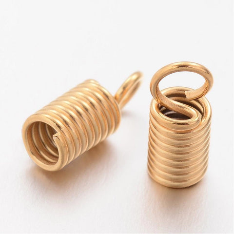 304 Stainless Steel Coil Cord End, Tube, Golden 304 Stainless Steel Coil Cord End, Tube, Golden