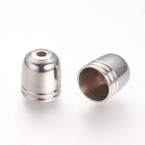304 Stainless Steel Cord Ends, Stainless Steel Color, 10mm 304 Stainless Steel Cord Ends, Stainless Steel Color Size: about 10mm long, 9mm in diameter, hole: 1.5mm; 8mm inner diameter