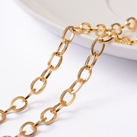 304 Stainless Steel Cross Chains Golden 7mm 304 Stainless Steel Cross Chains, Cable Chains, Golden Size: about 4mm wide, 7mm long, 0.8mm thick