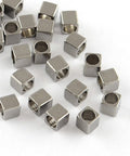 304 Stainless Steel Cube Bead Spacers, Stainless Steel Color 304 Stainless Steel Cube Bead Spacers, Stainless Steel Color