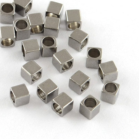 304 Stainless Steel Cube Bead Spacers, Stainless Steel Color 304 Stainless Steel Cube Bead Spacers, Stainless Steel Color